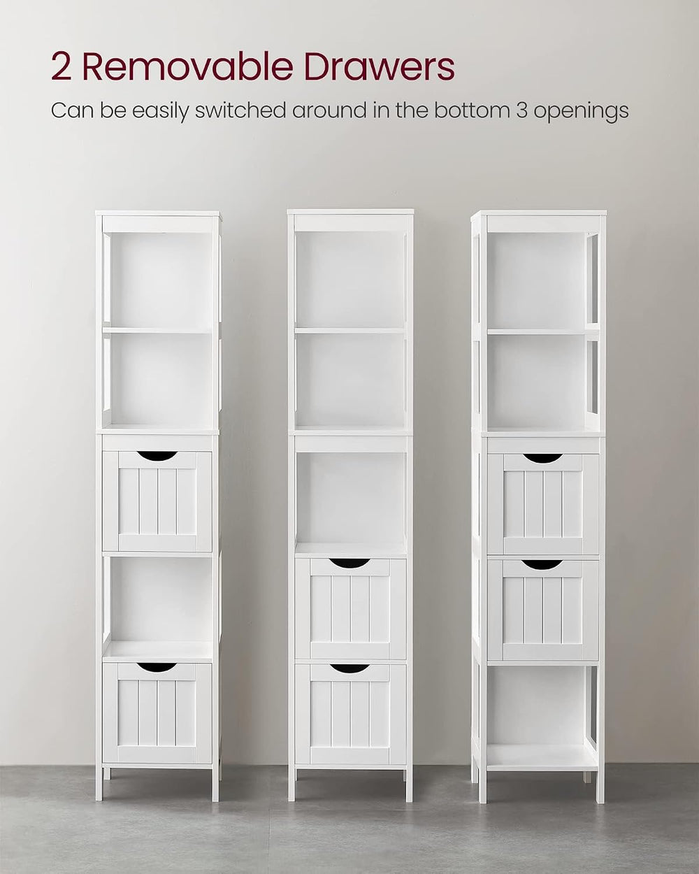 VASAGLE Bathroom Floor Cabinet, 2 Drawers, 55.7”H, White