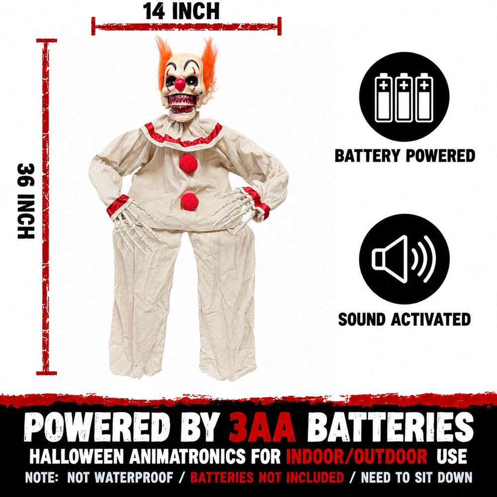 Halloween Sitting Clown Animatronics Decorations Outdoor, Scary Animated Clow...