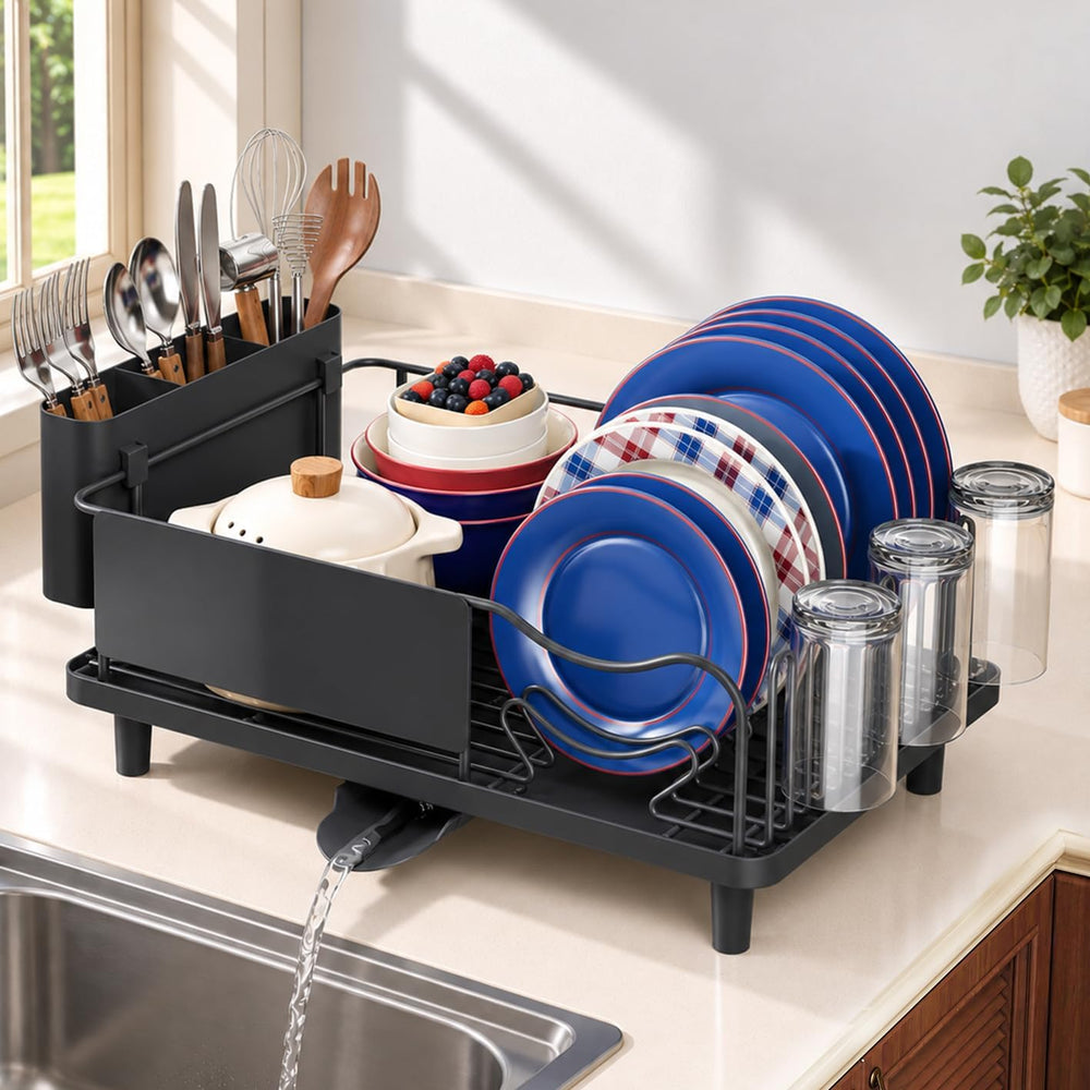 KINGRACK Dish Drying Rack for Kitchen Counter, Dish Drainer with Cup Holder