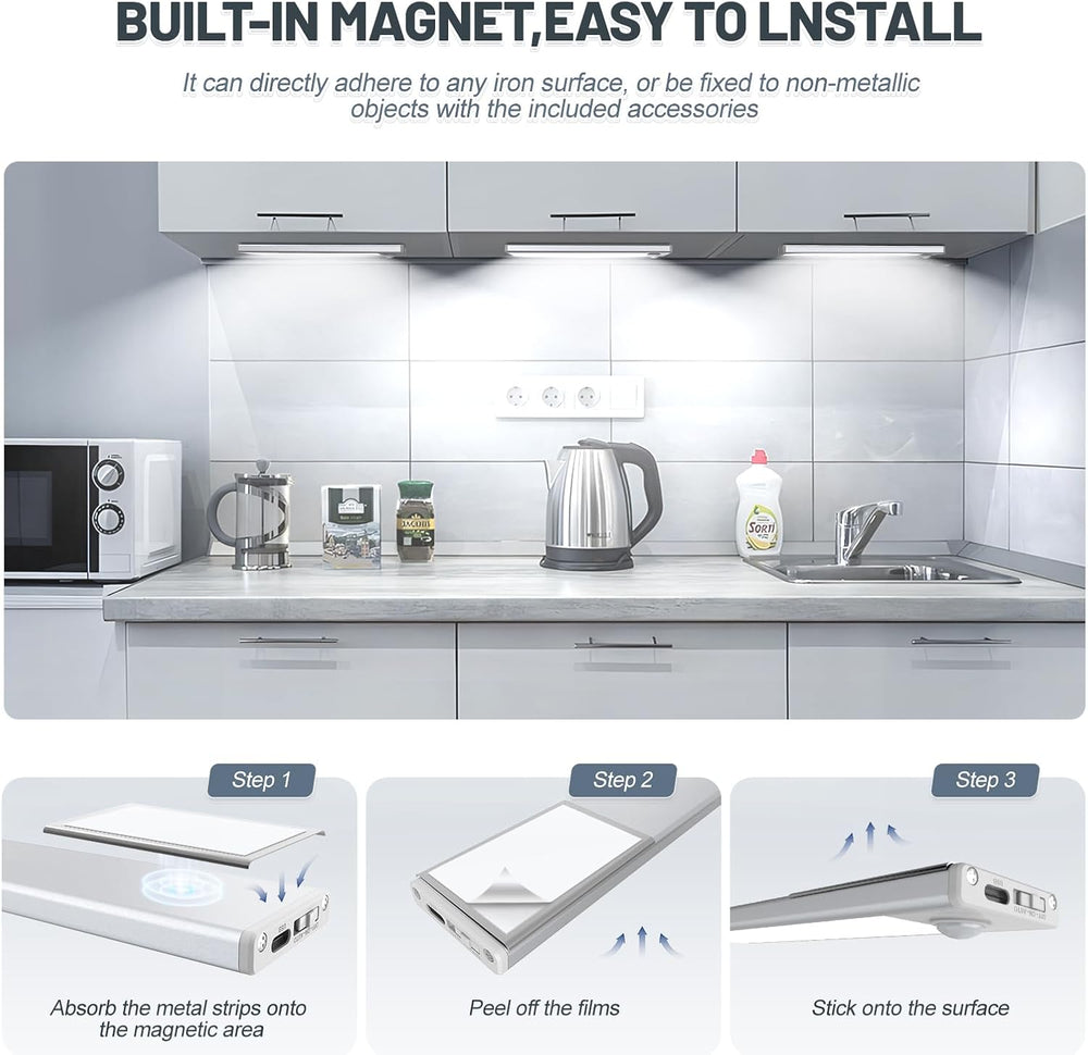 6 Pack Under Cabinet Lighting, 32 LED Motion Sensor Light Indoor Rechargeable...