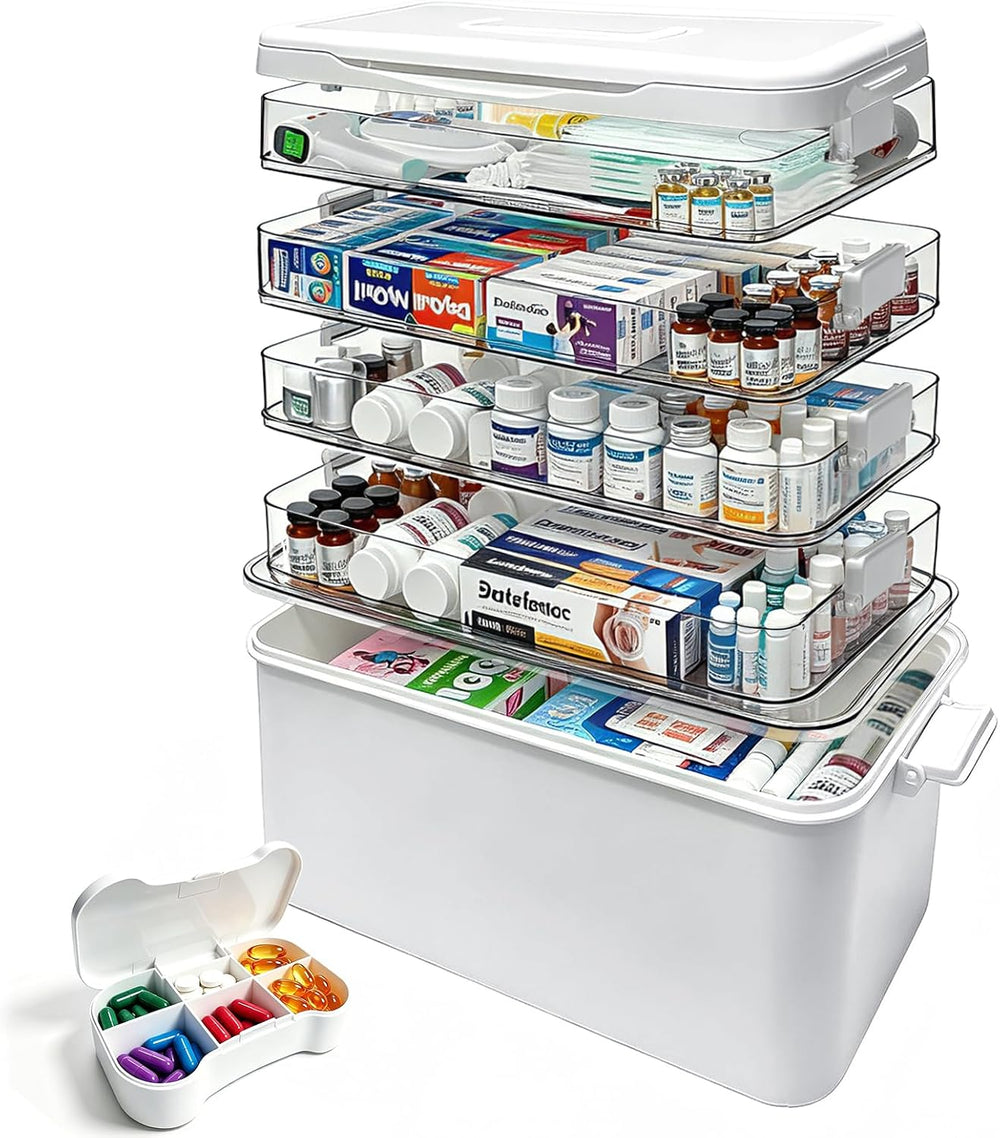 5-Tier Medicine Organizer Box, Medicine Cabinet with Plastic Handle