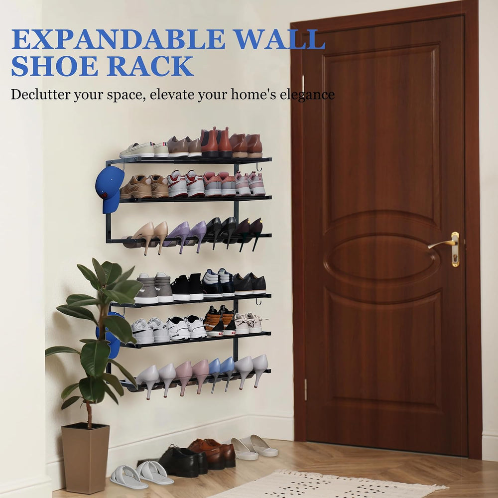 4 Pack Wall Mounted Shoe Rack, 3 Tier Hanging Shoe Rack Holds 48 Pairs, 17&qu...