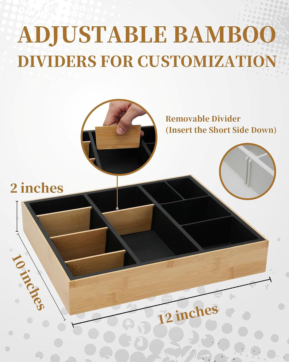 Bamboo Desk Drawer Organizer Tray, Silicone Sturdy Junk Drawer Organizer with...