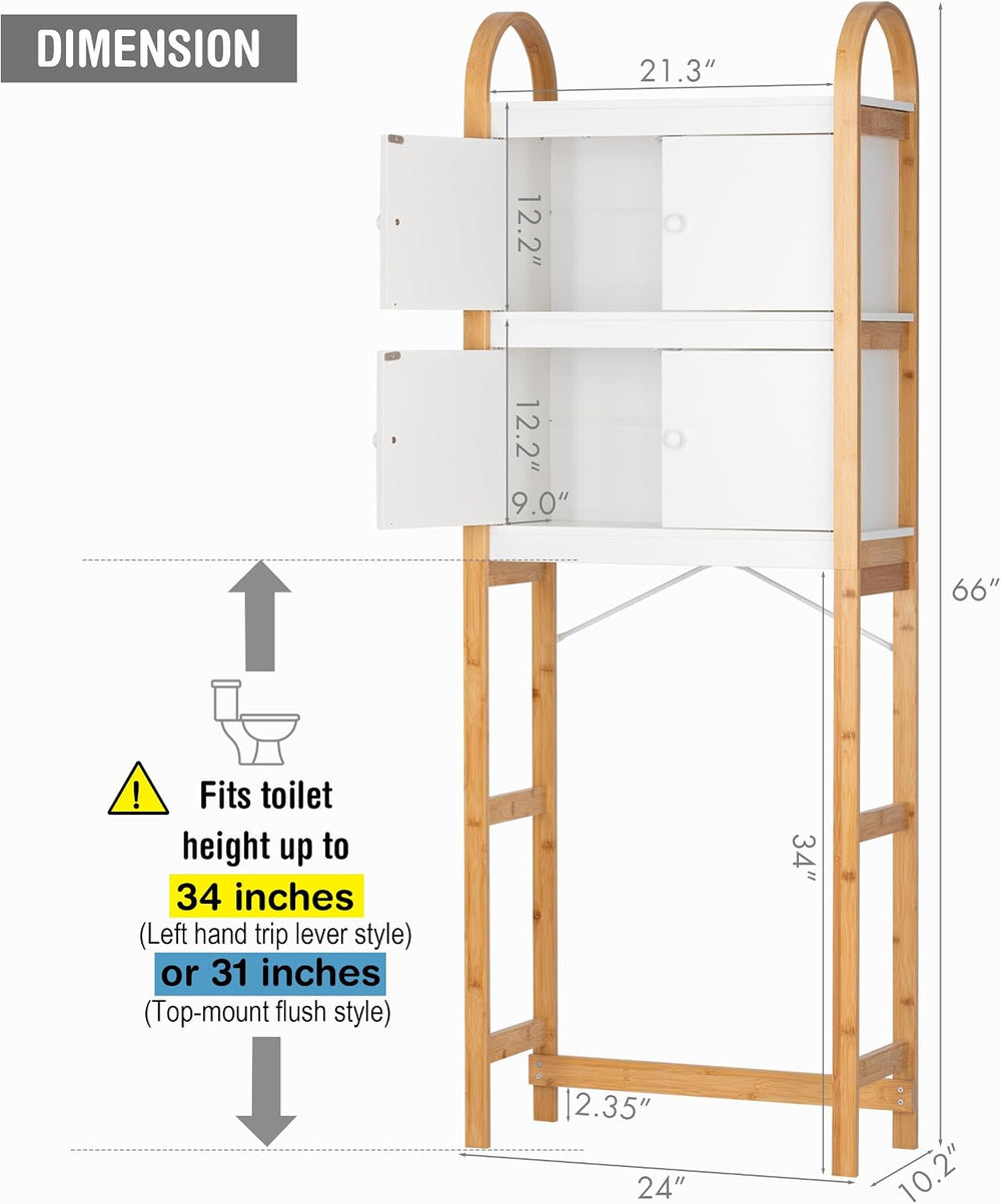UTEX Over the Toilet Storage Cabinet with Doors, Arched Bamboo Frame, White