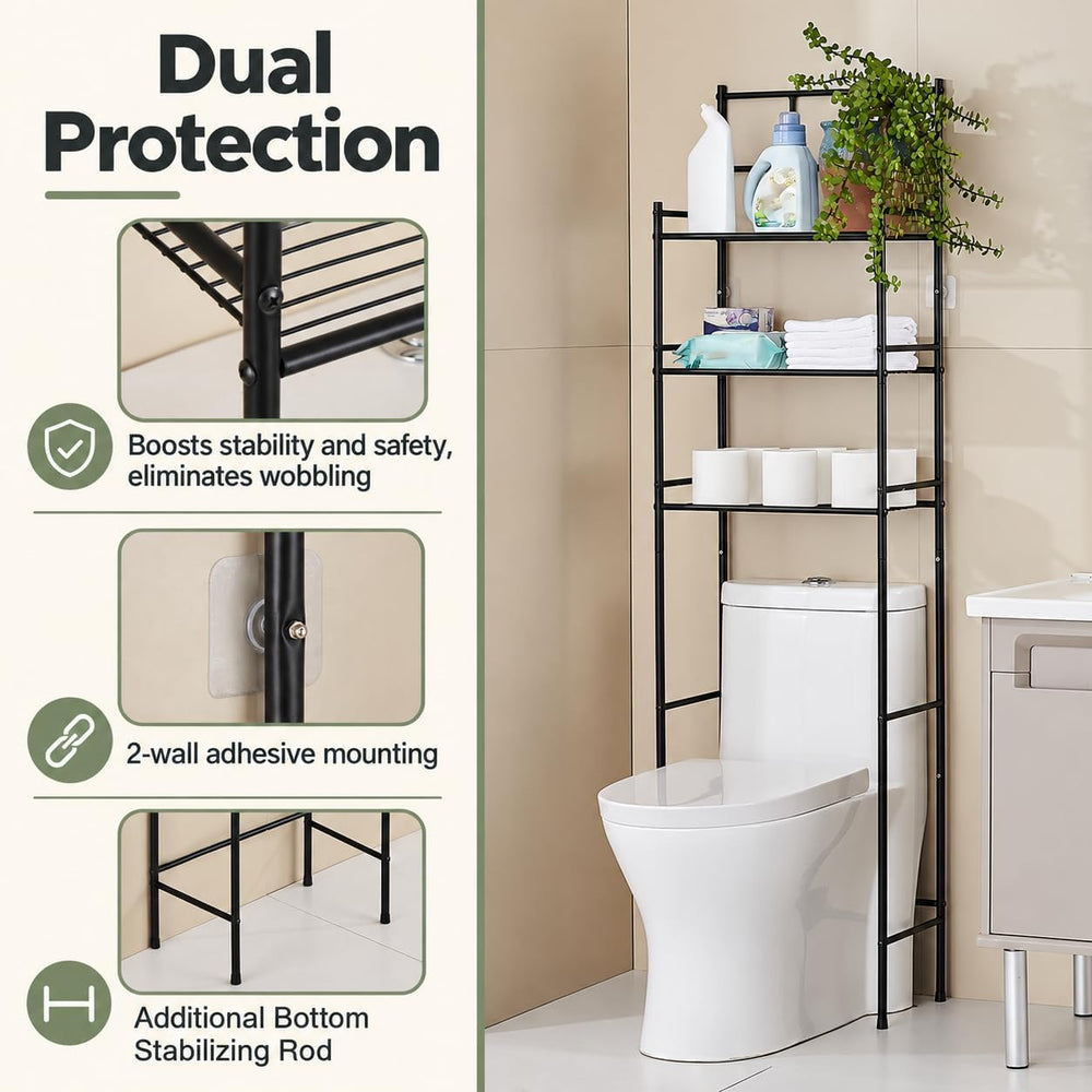 3-Tier Over The Toilet Storage Rack, Black