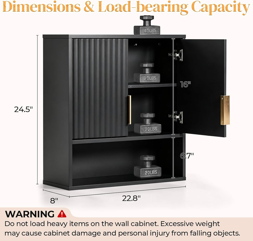Karl home Black Wall Mounted Medicine Cabinet, Fluted Bath Storage