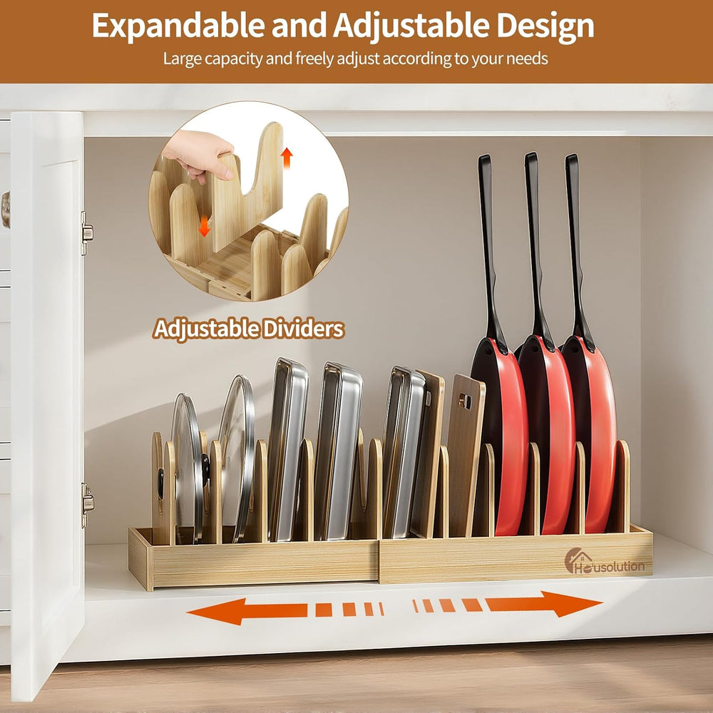 Housolution Bamboo Pot and Pan Lid Organizer Holder Storage Rack
