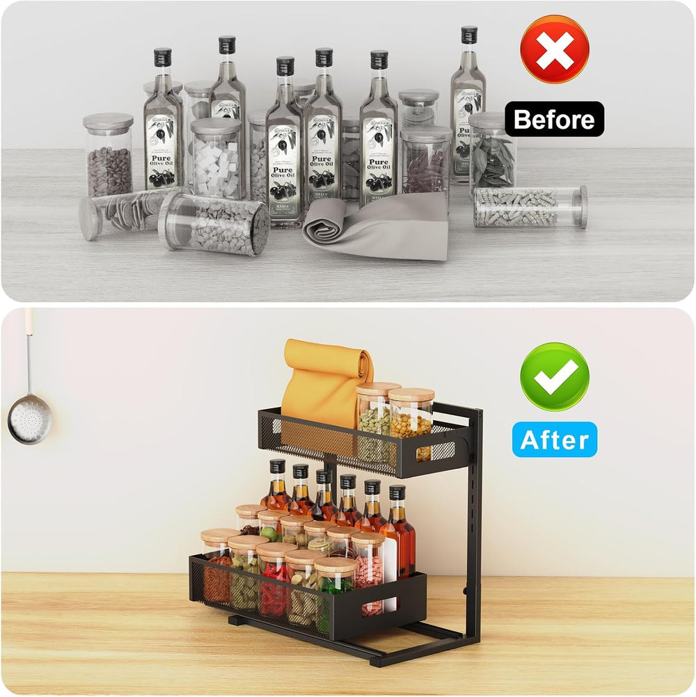 Petiza Under Sink Organizer Pull Out Cabinet Organizer Adjustable Height 2 Ti...