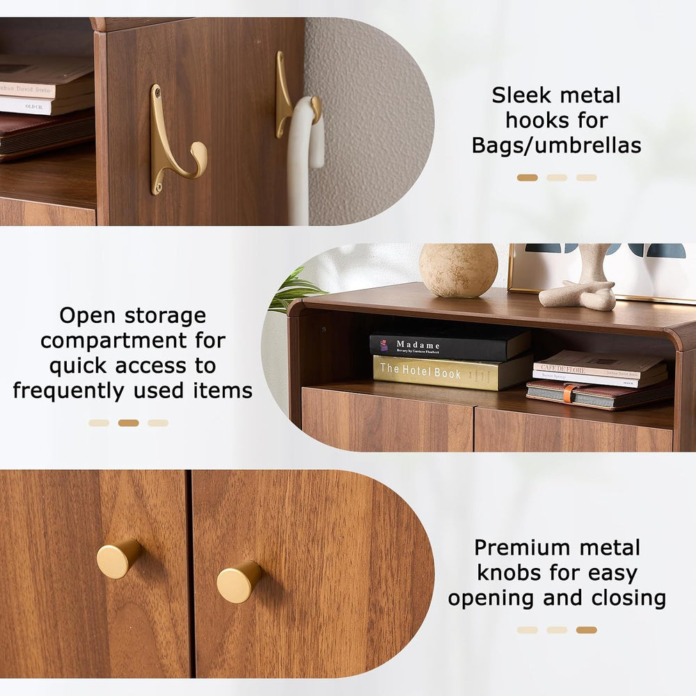 Walnut Shoe Cabinet with Doors, Large Shoe Storage Cabinet for Entryway
