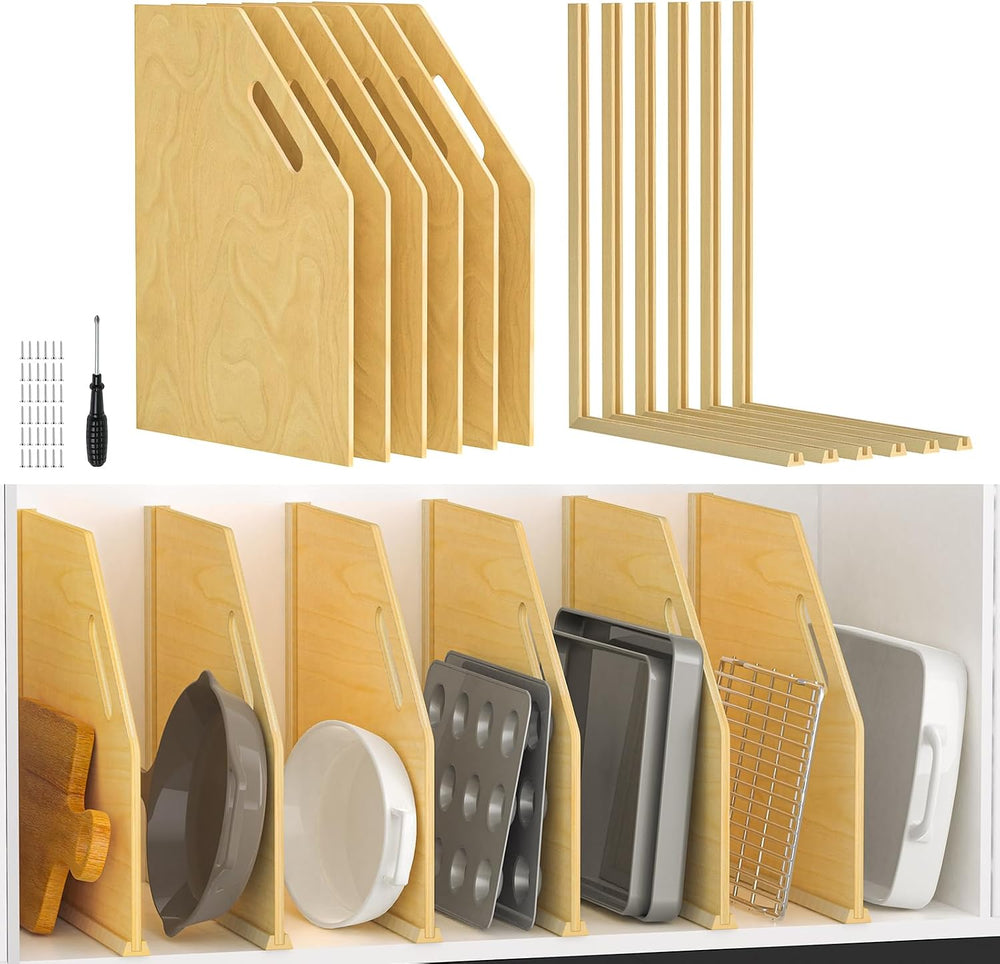 6 Pack Wood Tray Dividers Organizer For Kitchen Cabinet