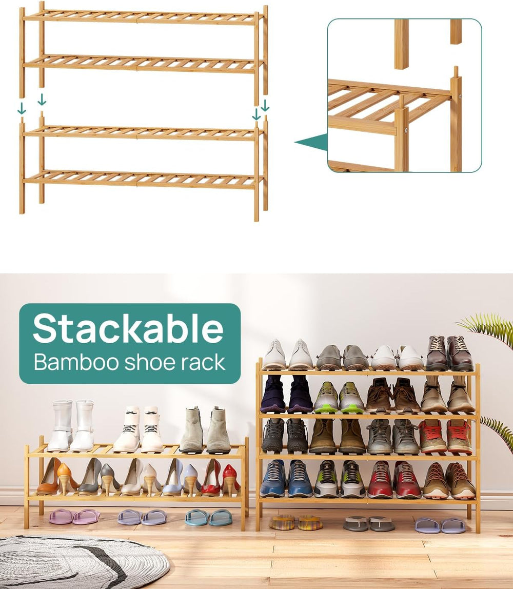 viewcare Shoe Rack, 4-Tier Long Shoe Rack for Entryway, Bamboo Wood Shoe Shel...