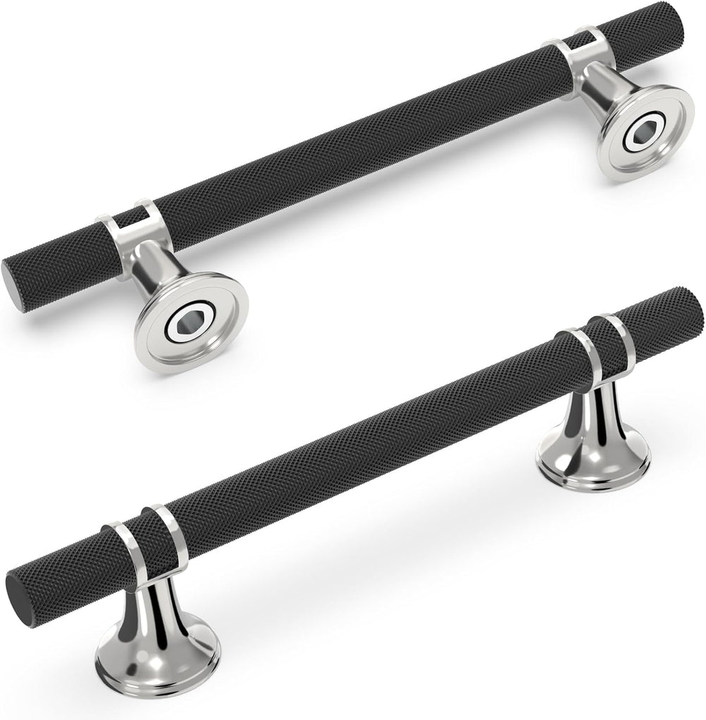 10 Pack 5 Inch Black and Polished Chrome Cabinet Handles
