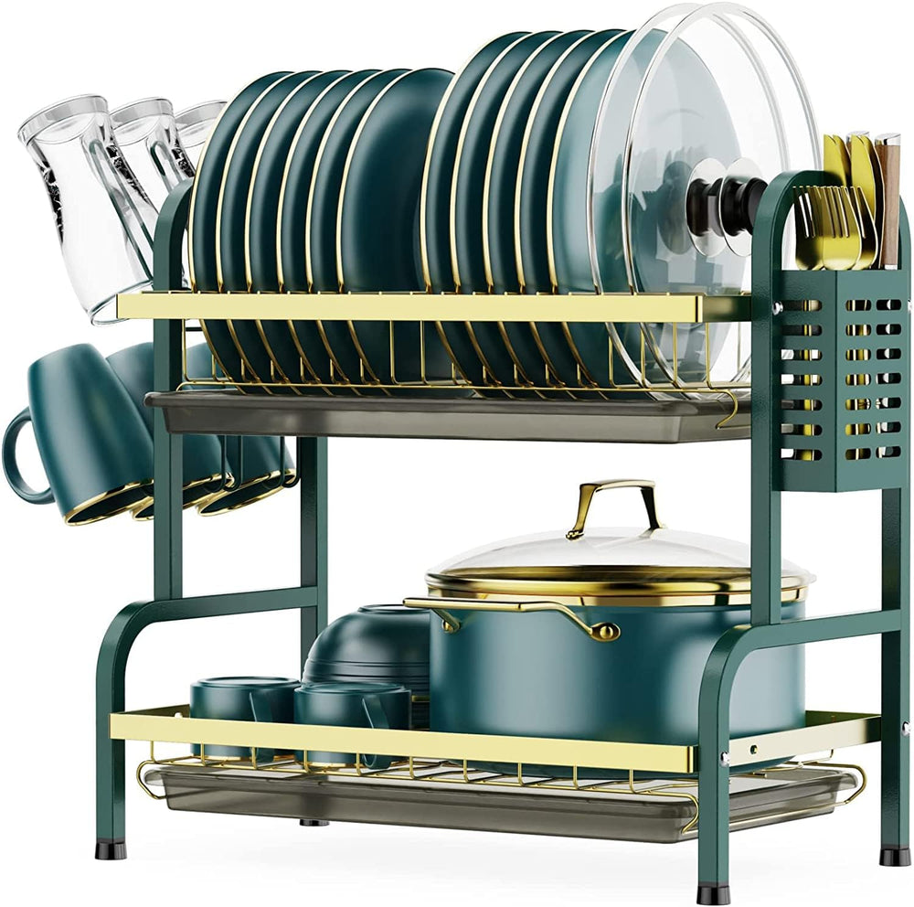 Dish Drying Rack,2 Tier Stainless Steel Dish Rack Drainboard Set,Utensil Hold...