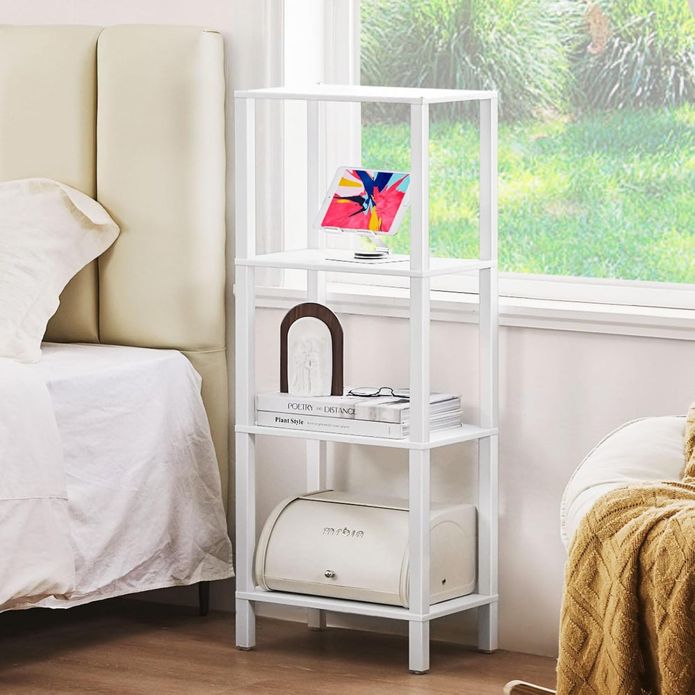 4 Tier Small Bookshelf, Narrow Tall Shelf, Wooden Book Shelf, White