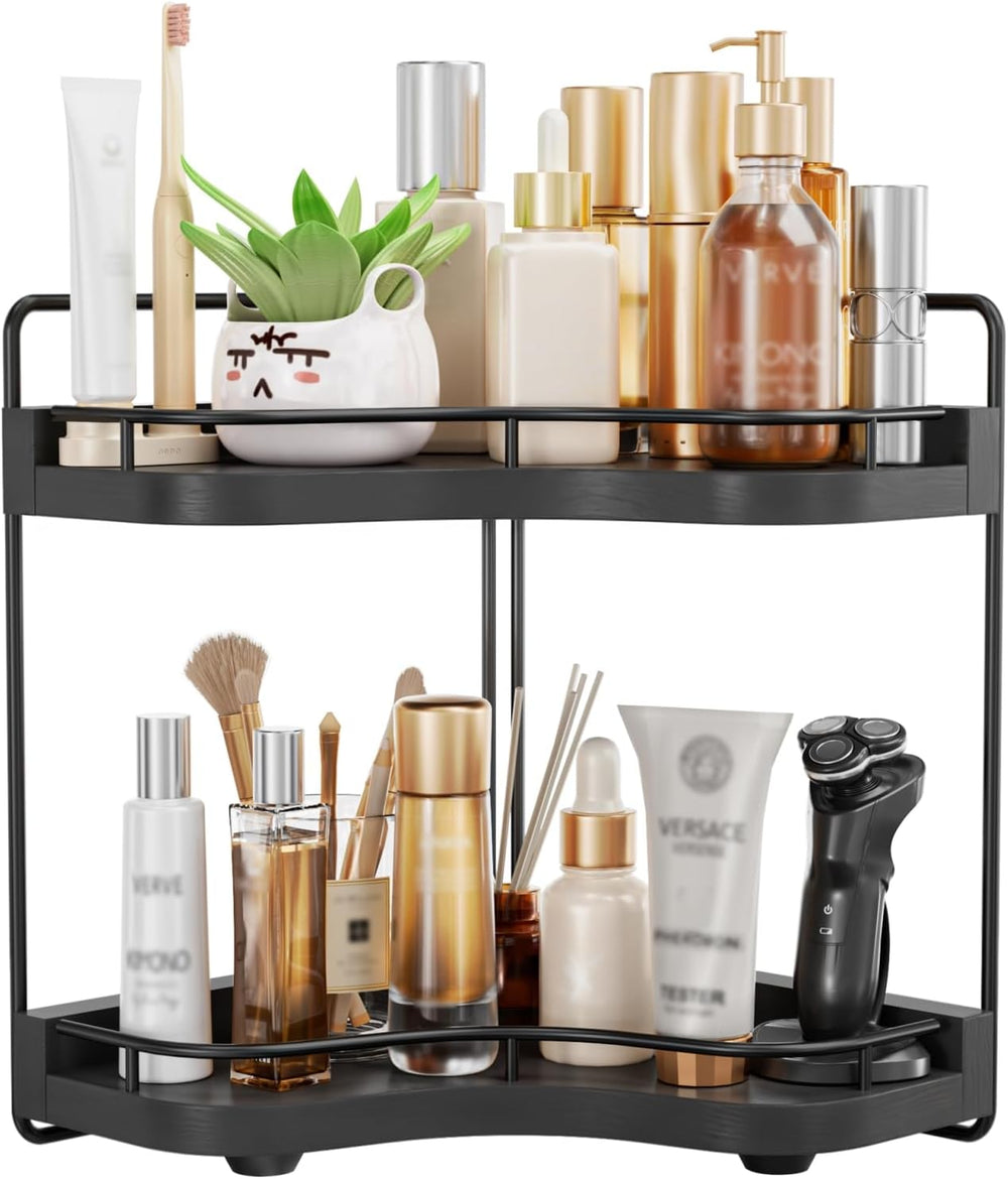 2-Tier Corner Bathroom Counter Organizer, Larger Size, Black