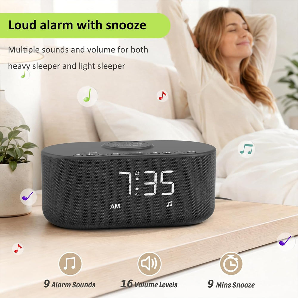 DreamSky Alarm Clock Radio with Wireless Charging and Bluetooth Speaker