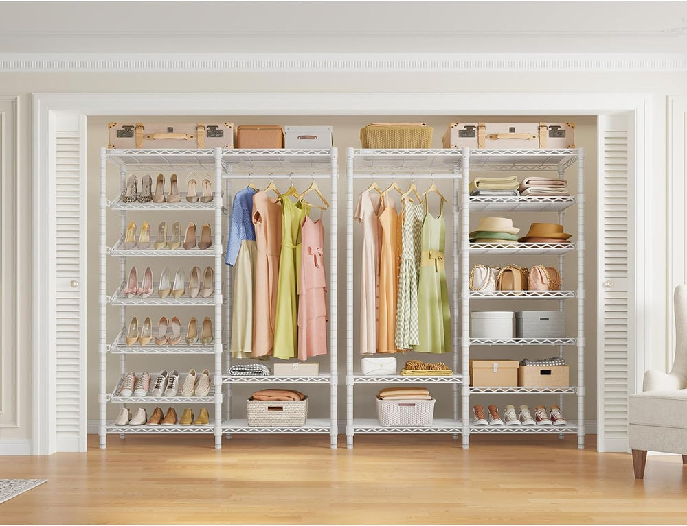 VIPEK S20 7-Tiers Shoe Rack with Hanging Rod, Metal Closet Organizer, White