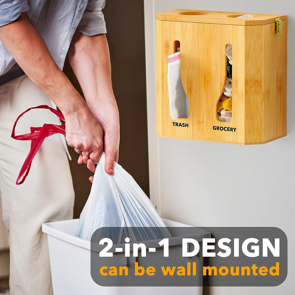 SpaceAid Bamboo 2 in 1 Garbage Bag Roll Holder & Dispenser, Under Sink Or...