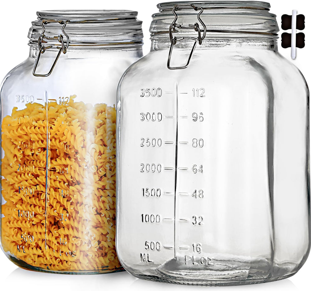 1.1 Gallon Large Glass Food Storage Jars with Airtight Lids,Set of 2 Square W...