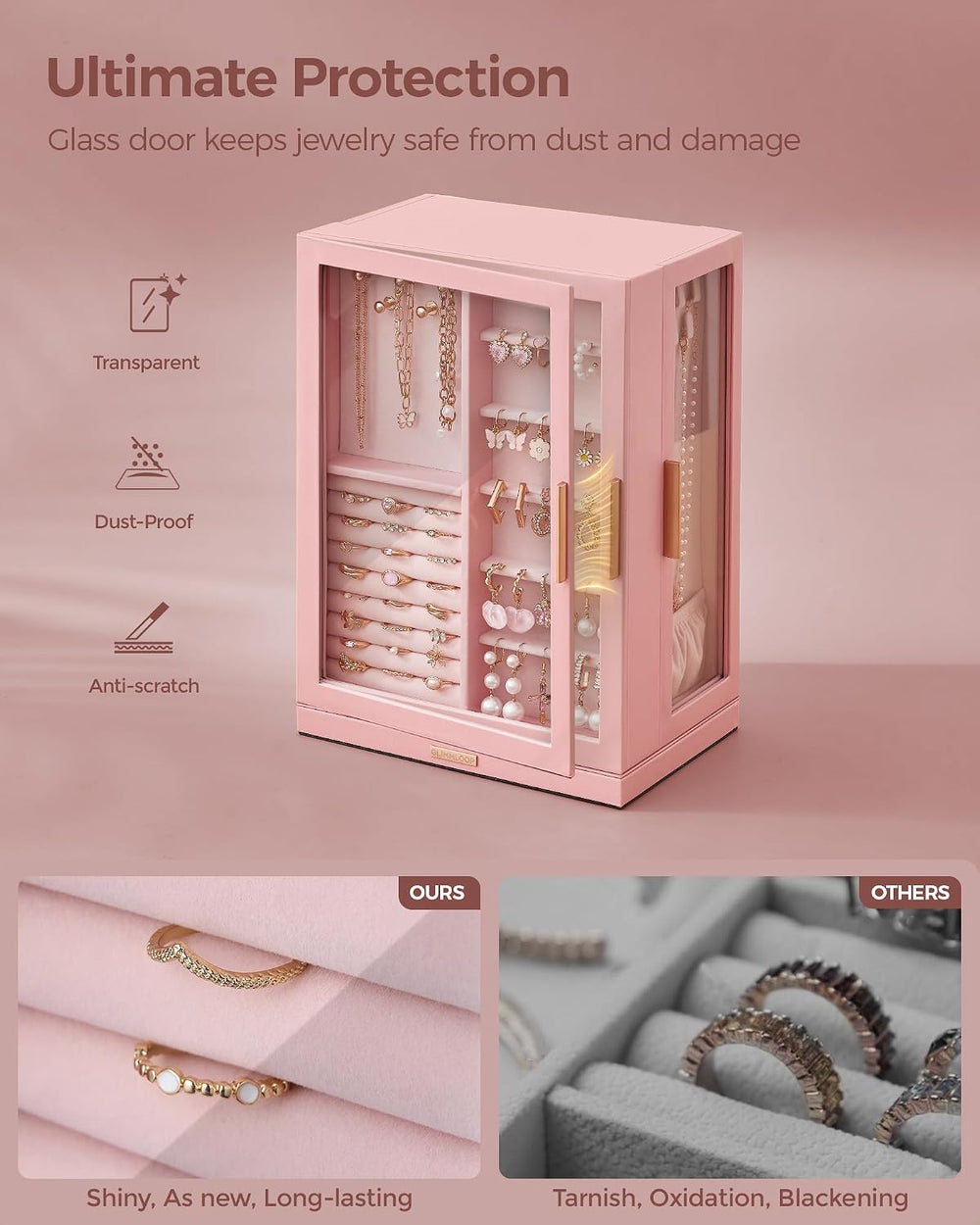 Glimmloop 360° Rotating Jewelry Box with 7 Drawers, Spacious Vertical Jewelry...
