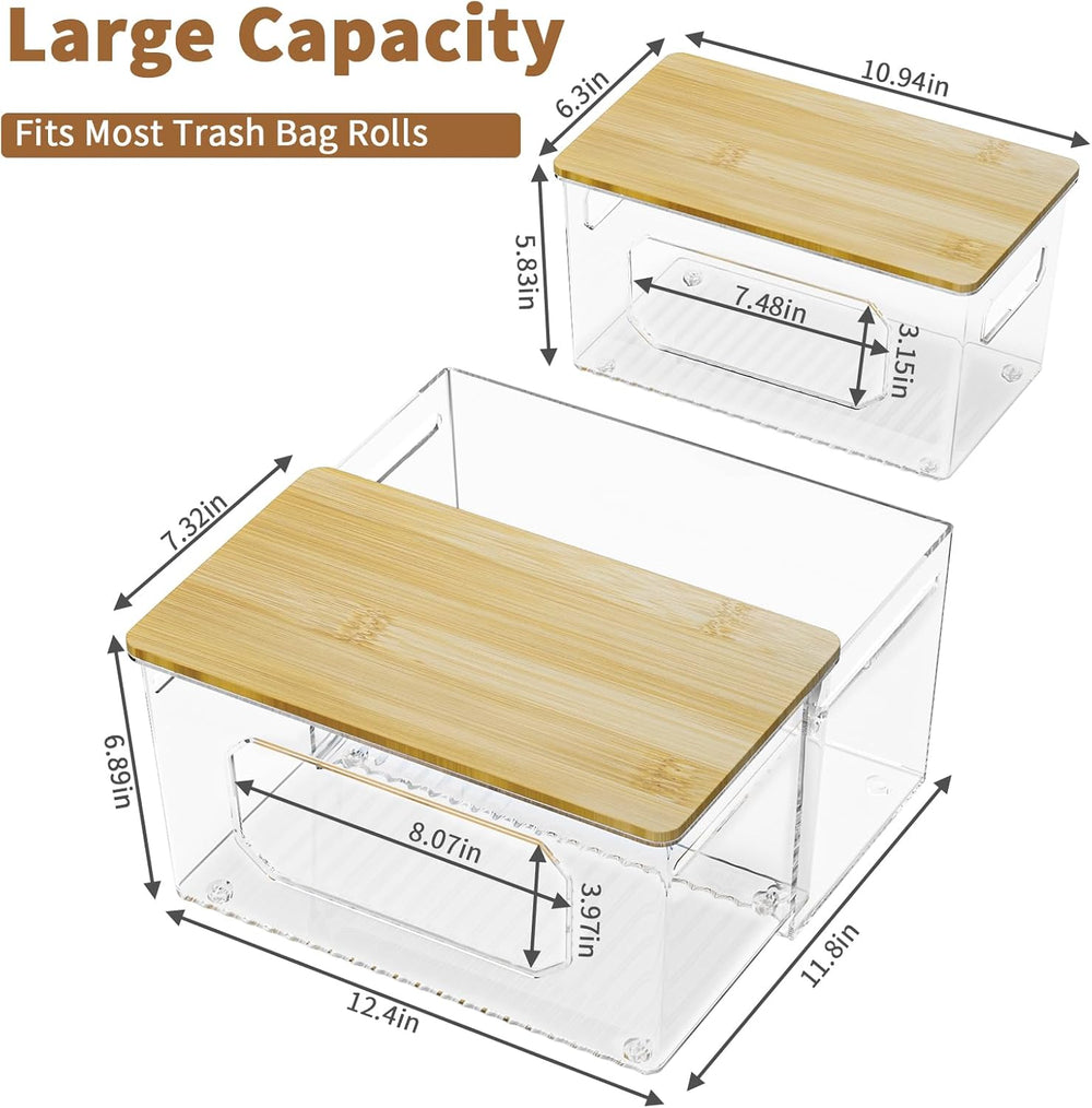 spospo Trash Bag Holder 3-in-1 Under Sink Organizer with Bamboo Lid