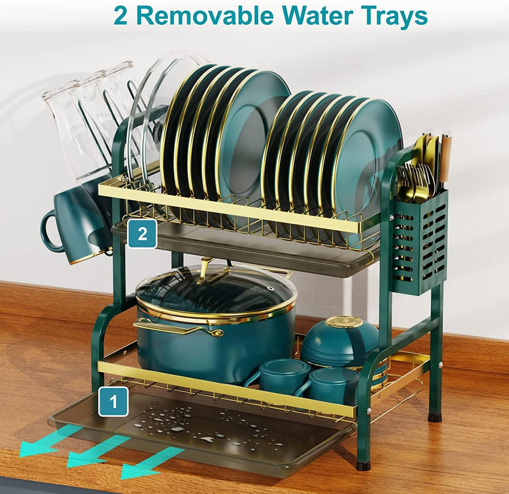 Dish Drying Rack,2 Tier Stainless Steel Dish Rack Drainboard Set,Utensil Hold...