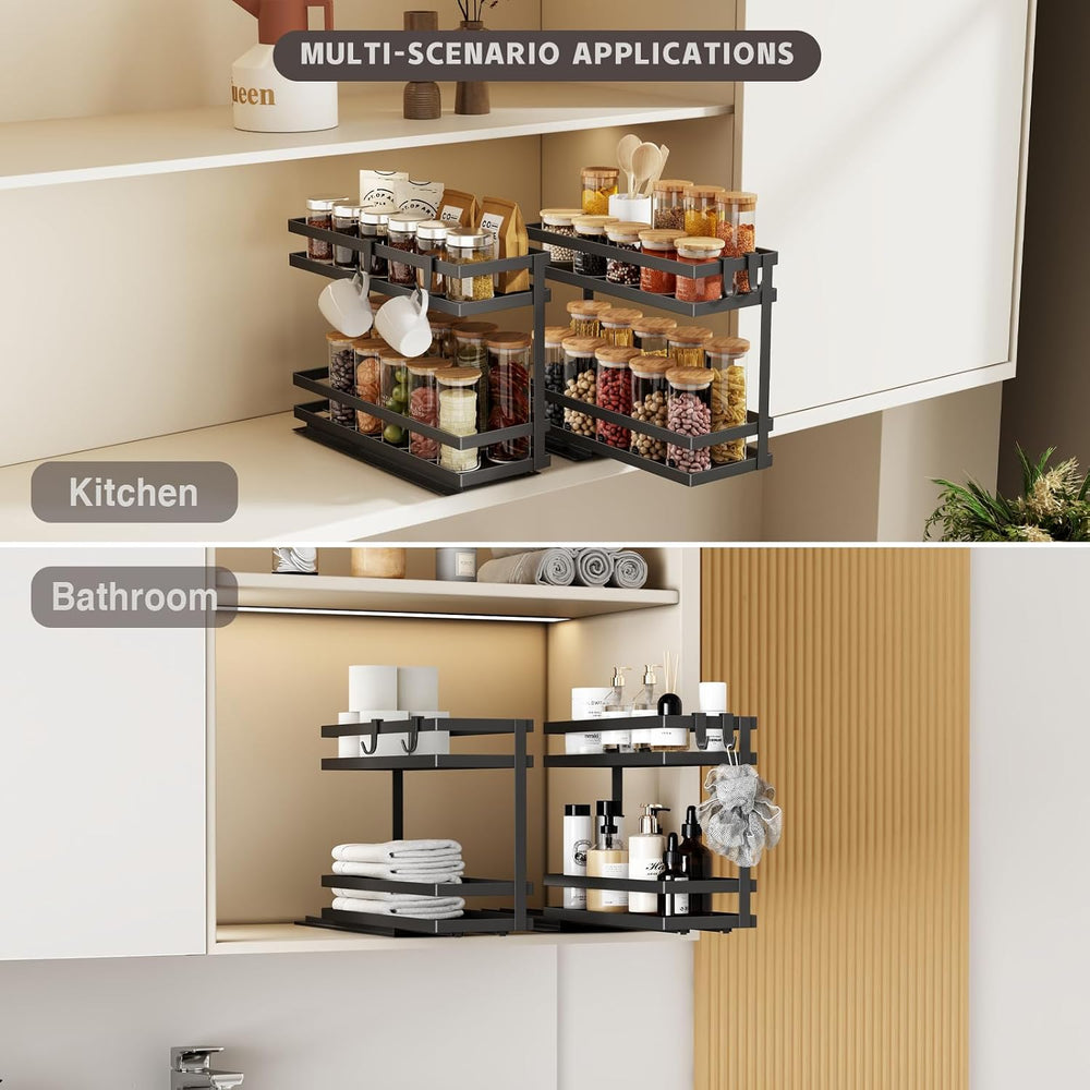 Magheo Pull Out Spice Rack Organizer for Cabinet, 2 Pack Metal Seasoning Orga...