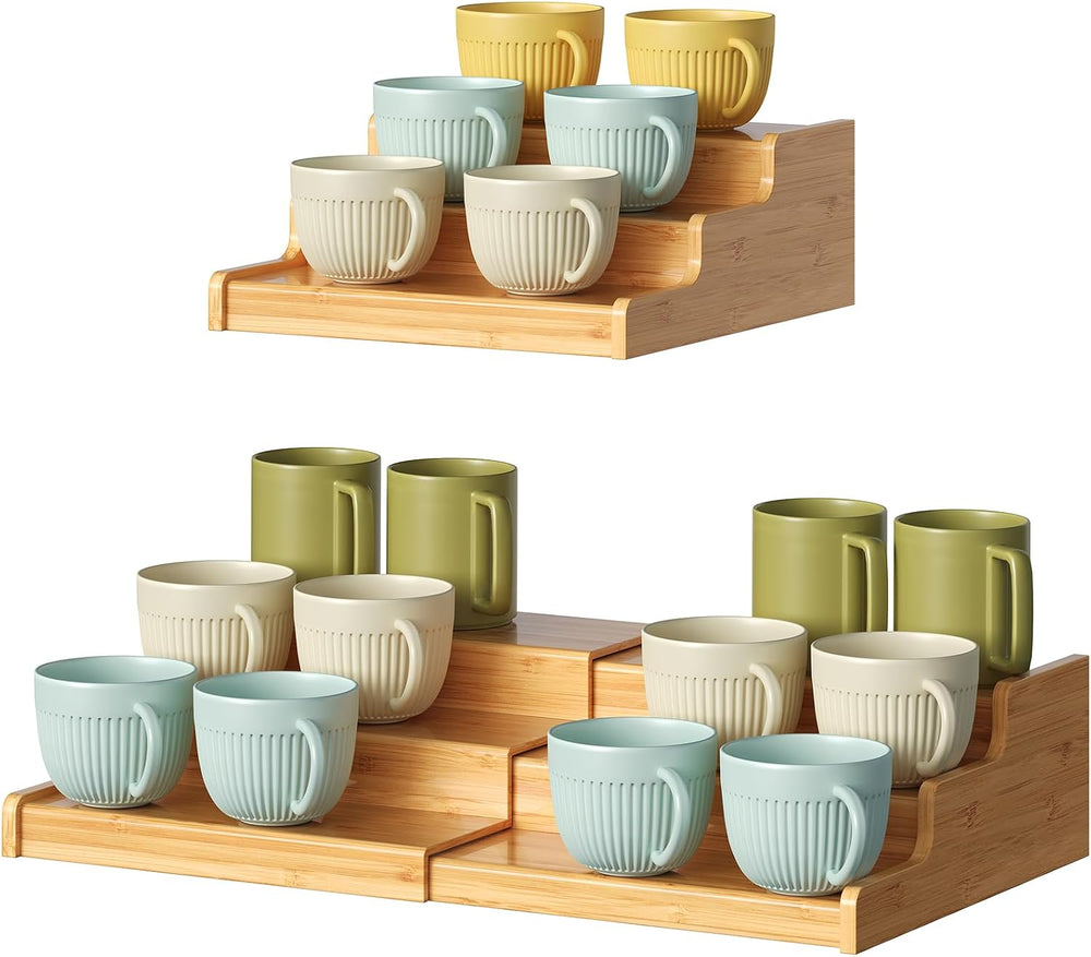 Hongtamoya 3-Tier Expandable Bamboo Mug Holder For Countertop Coffee Cup Hold...