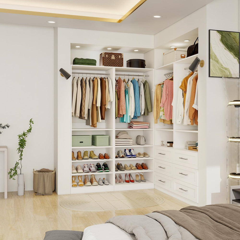 Closet System of 2 Sets with 3 Drawers, 4FT-10FT Closet Organizer System with...