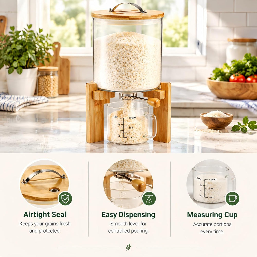 Tlence 5L Glass Rice Dispenser, Cereal Container with Bamboo Stand, Large Air...