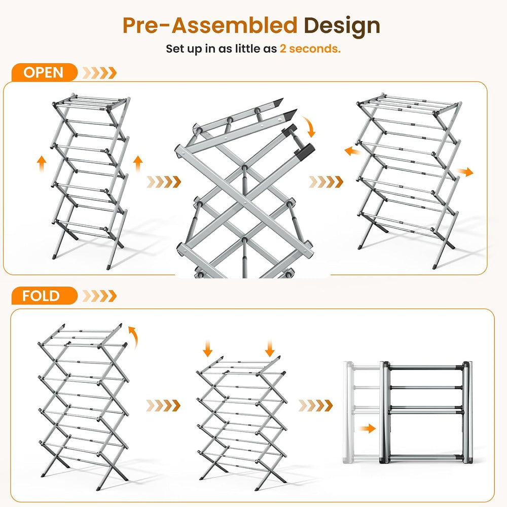4-Tier Foldable Clothes Drying Rack, Heavy Duty Stainless Steel Laundry Dryin...