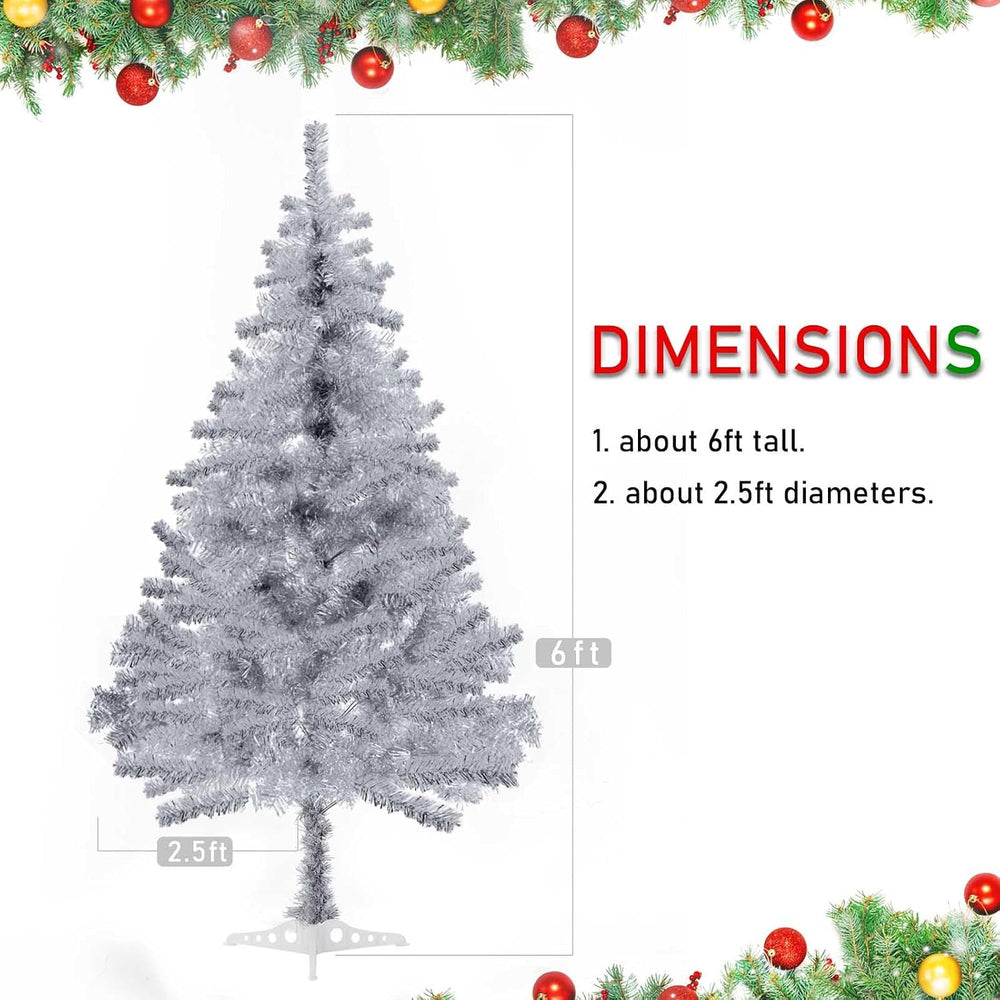 Silver Christmas Tree, 6ft Artificial Tinsel Christmas Tree for Home Decorati...