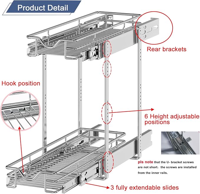 DINDON Pull Out Cabinet Organizer, Cabinet Pull Out Shelves, 2 Tier Pull Out