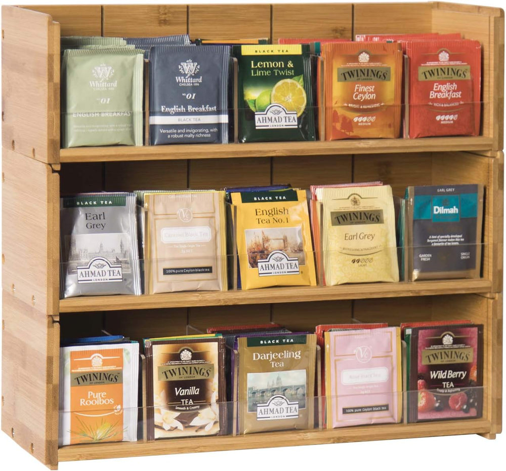 X-cosrack Bamboo Tea Bag Organizer Storage Box, 3 Tier Stackable Tea Bag Box ...