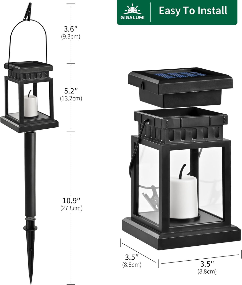 GIGALUMI 8 Pack Solar Hanging Lantern Outdoor, Candle Effect Light
