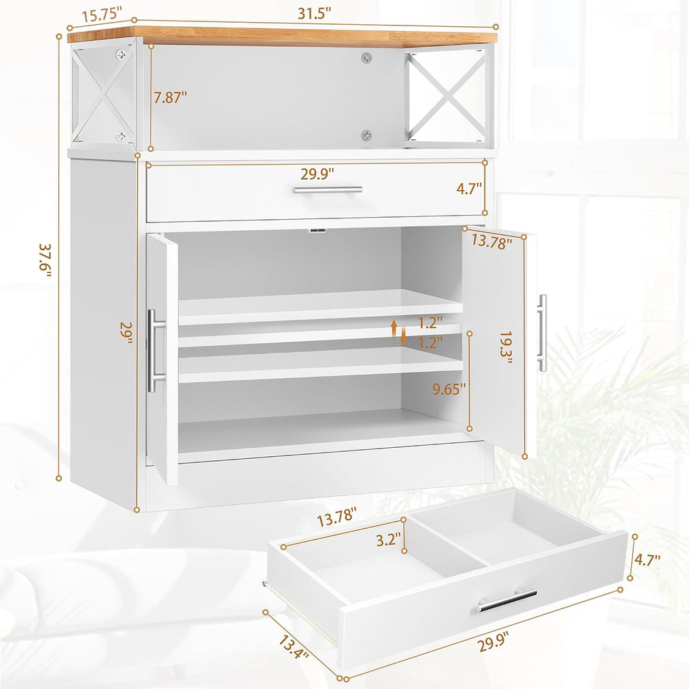 Shintenchi Kitchen Buffet Cabinet, Farmhouse Storage Cabinet, White