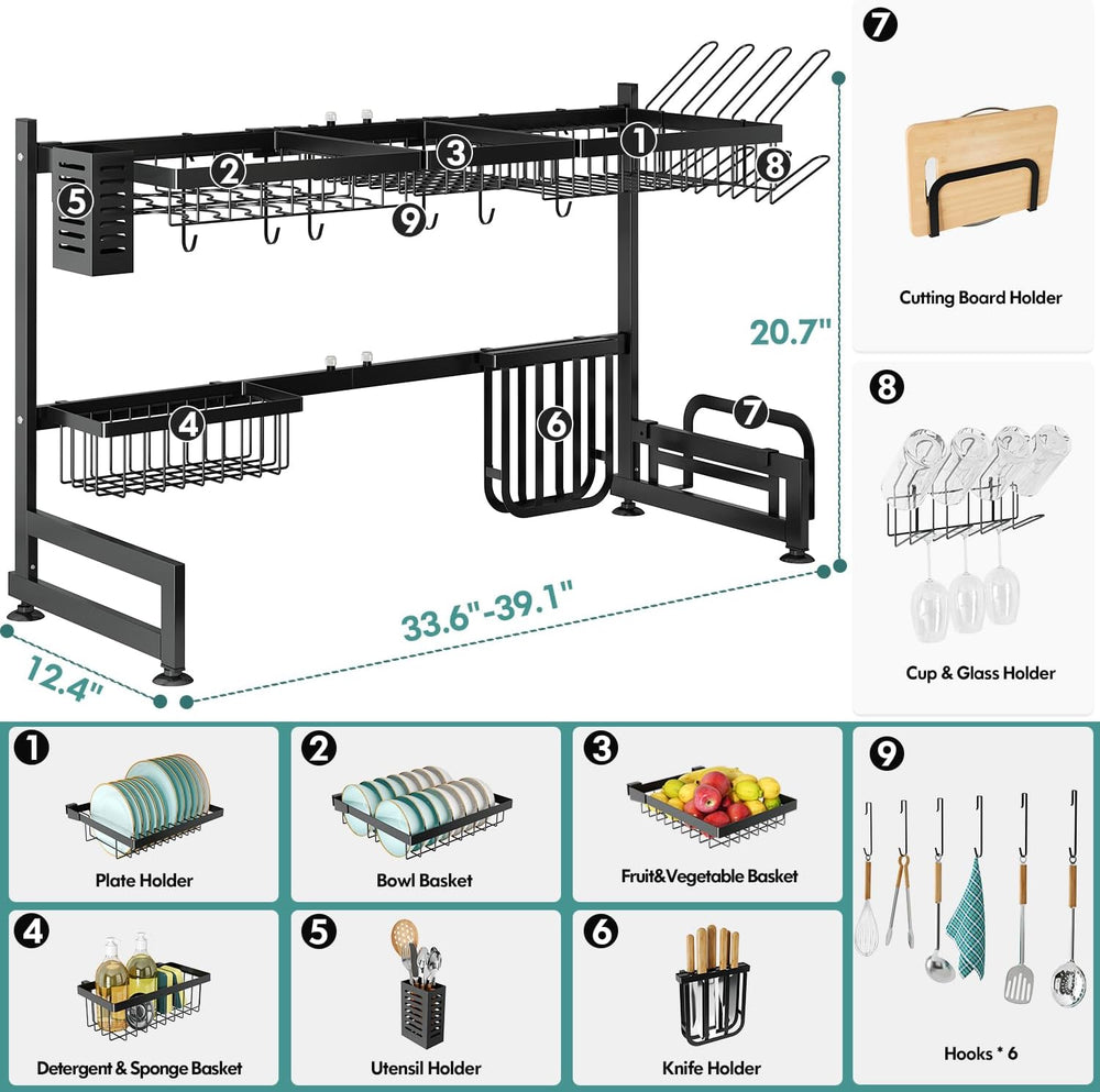 MAJALiS 2 Tier Extra Large Stainless Steel Over The Sink Dish Drying Rack