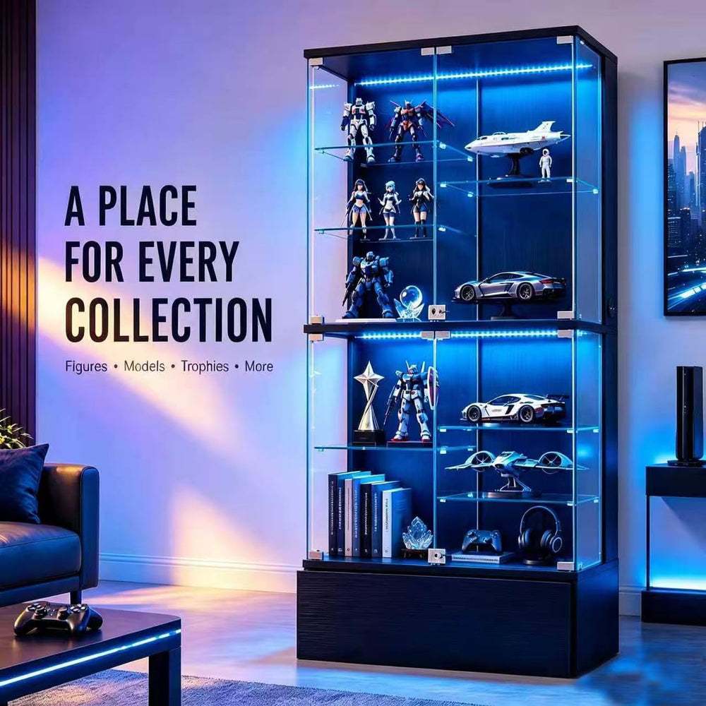 10-tier Glass Display Cabinet with RGB Lights,Curio Cabinet with 2 Locks