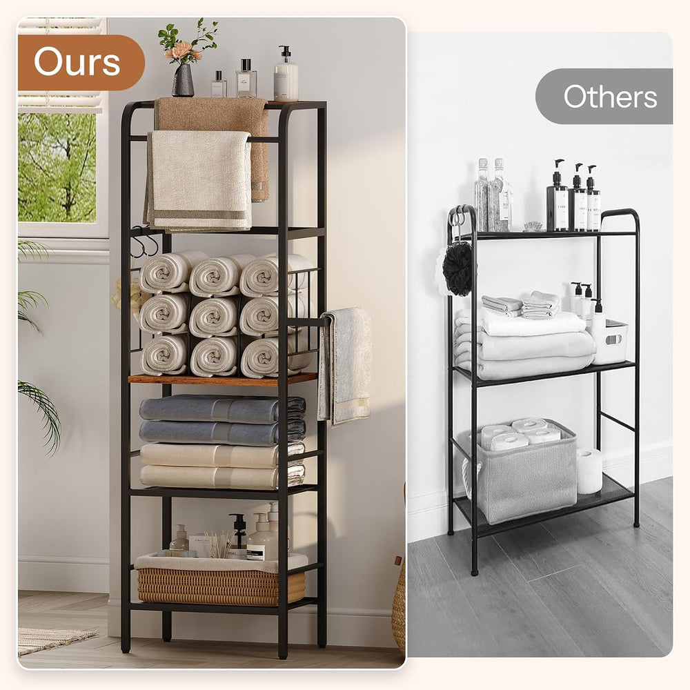 HOOBRO 4-Tier Freestanding Towel Rack with Storage Shelf for Bathroom