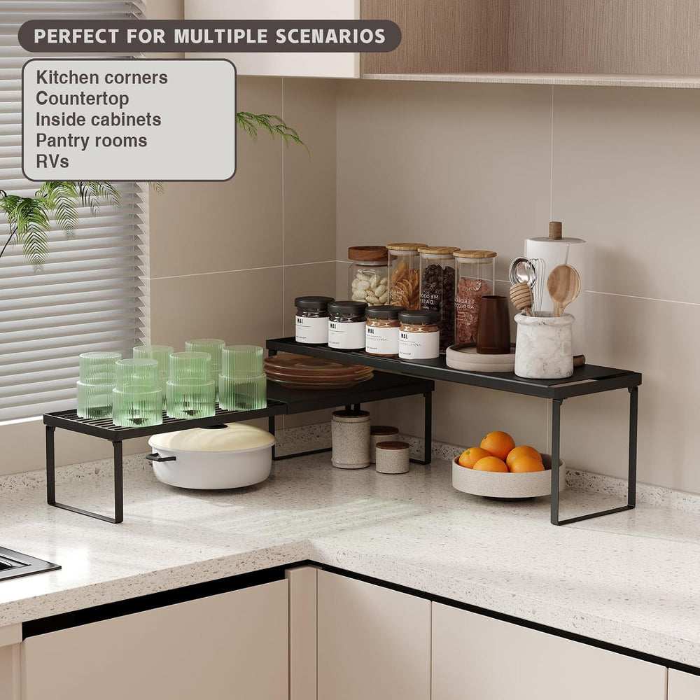 Magheo Expandable Cabinet Shelf Organizer, 2 Pack Stackable Kitchen Counter S...