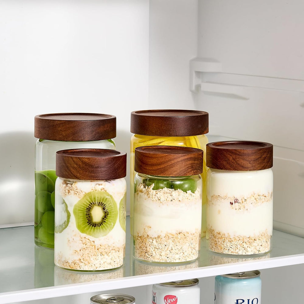 Sweejar 10-Piece Glass Storage Jar Set with Acacia Wood Lids, 5/8/16/32 oz, T...