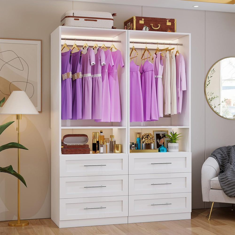 Closet System Set of 2, Closet System with 6 Drawers, 4 Rods & 2 Shelves,...