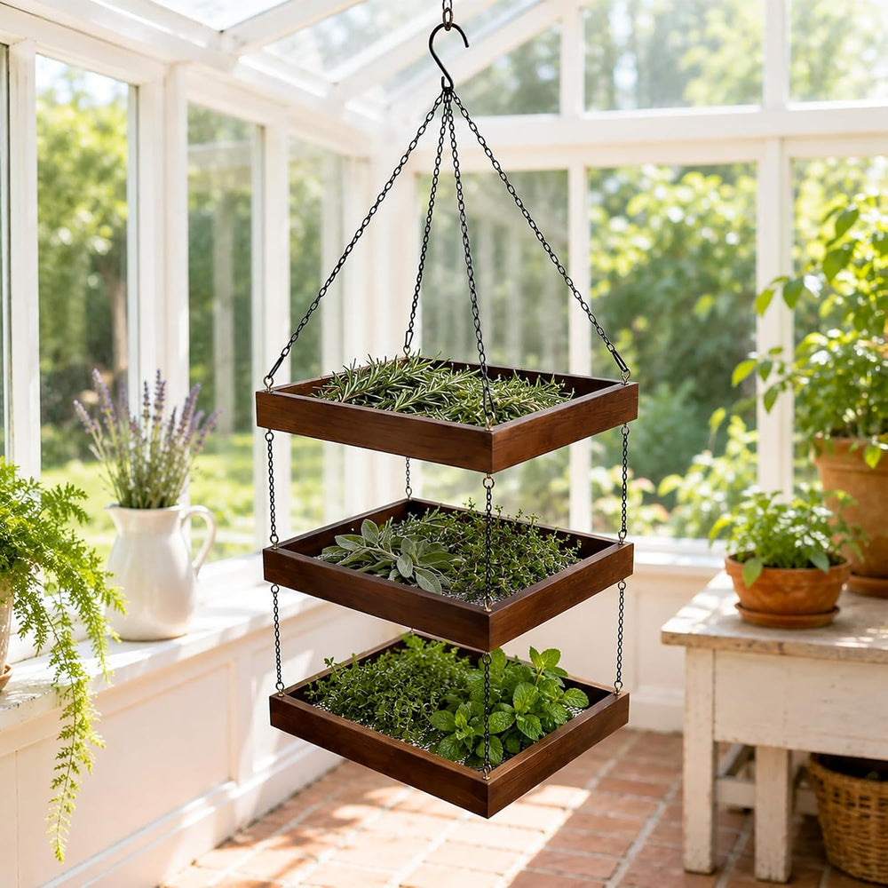 3-Tier Hanging Wooden Herb Drying Rack