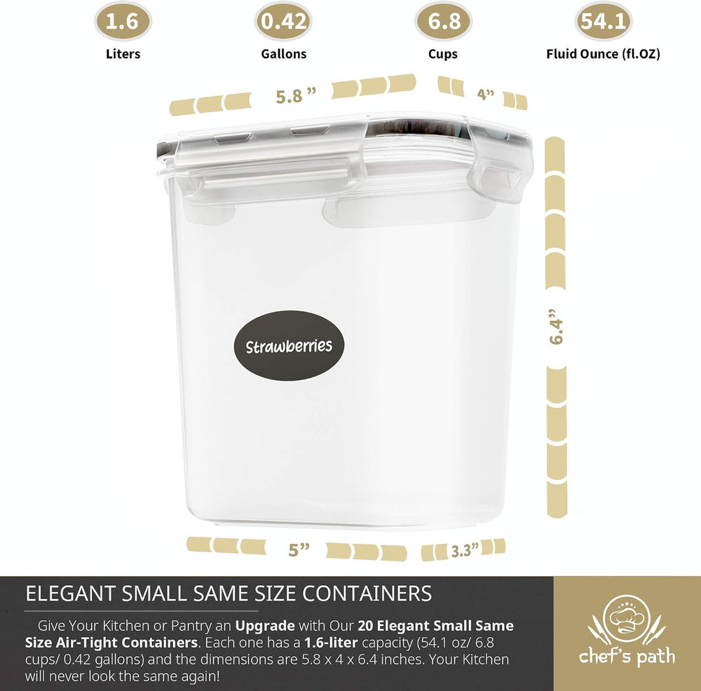 Chef's Path Airtight Plastic Food Containers with Lids - 20 Pack (1.6 Lit...