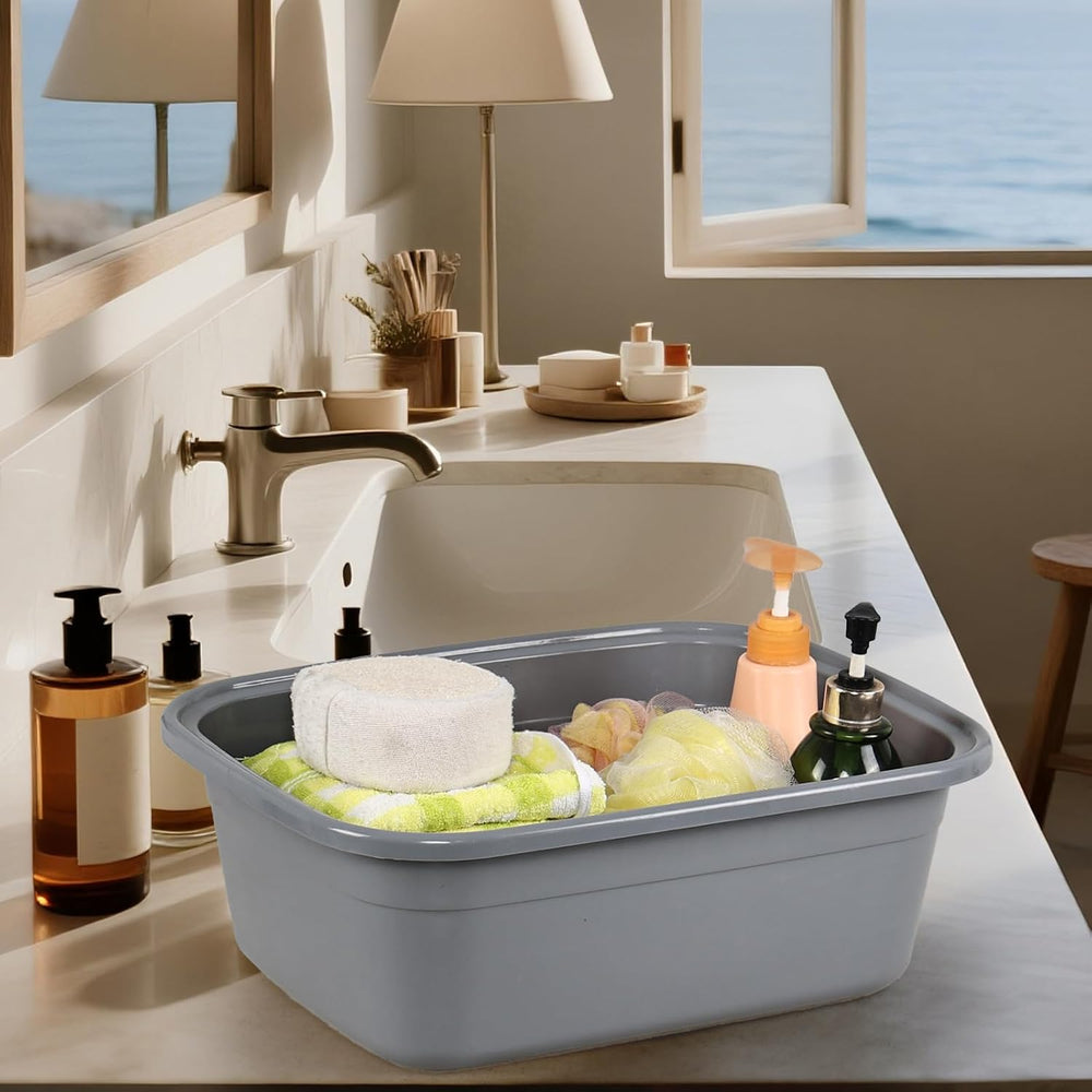 18 Quart Dish Pan, Gray Plastic Tubs, Set of 3