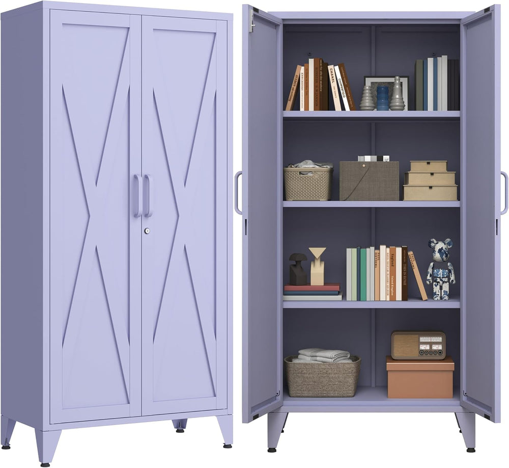 61" H Tall Lockable Steel Storage Cabinet with 2 Doors and 3 Adjustable ...