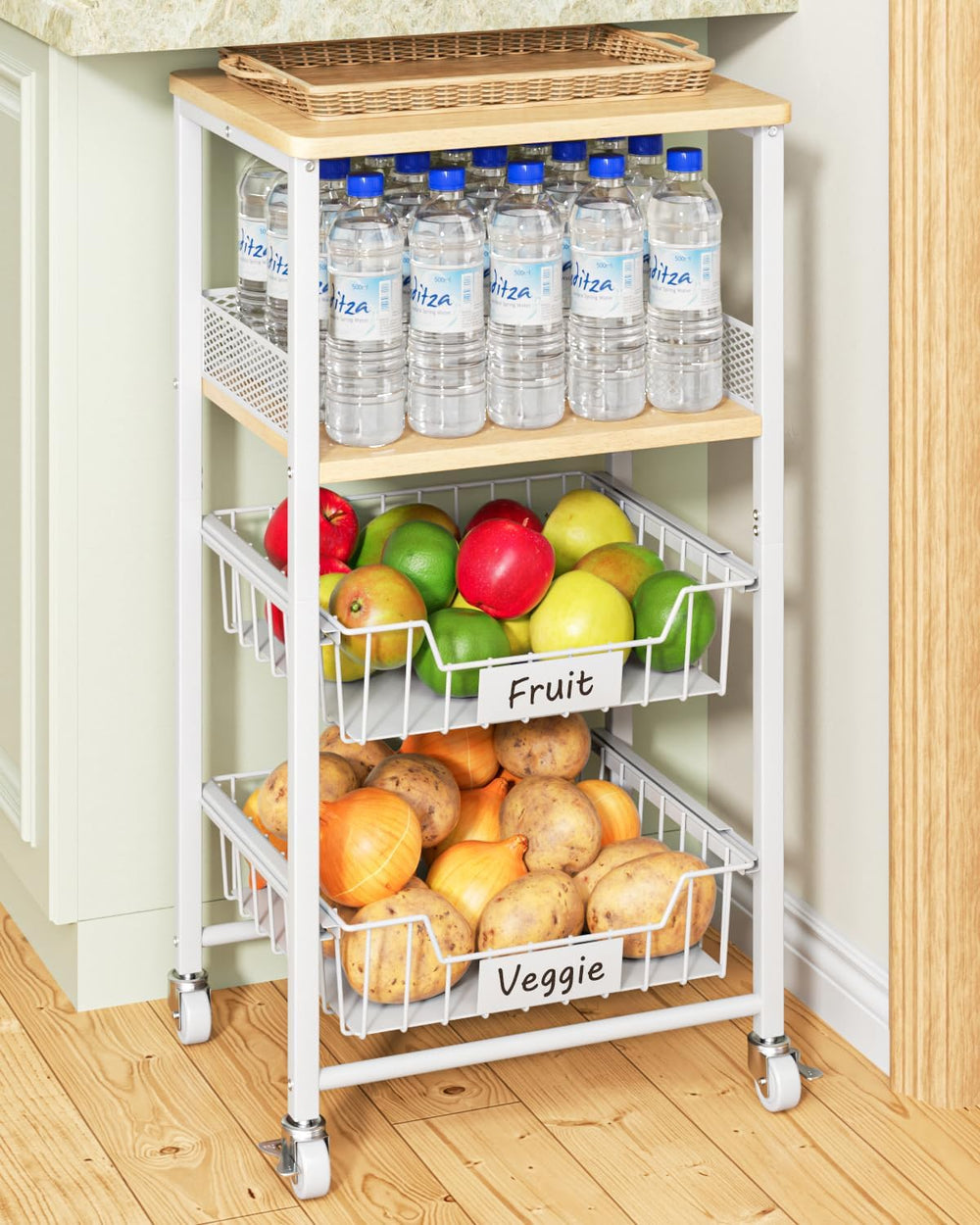 Giwil 4-Tier Fruit Vegetable Storage Cart Rolling Kitchen Cart with Drawer