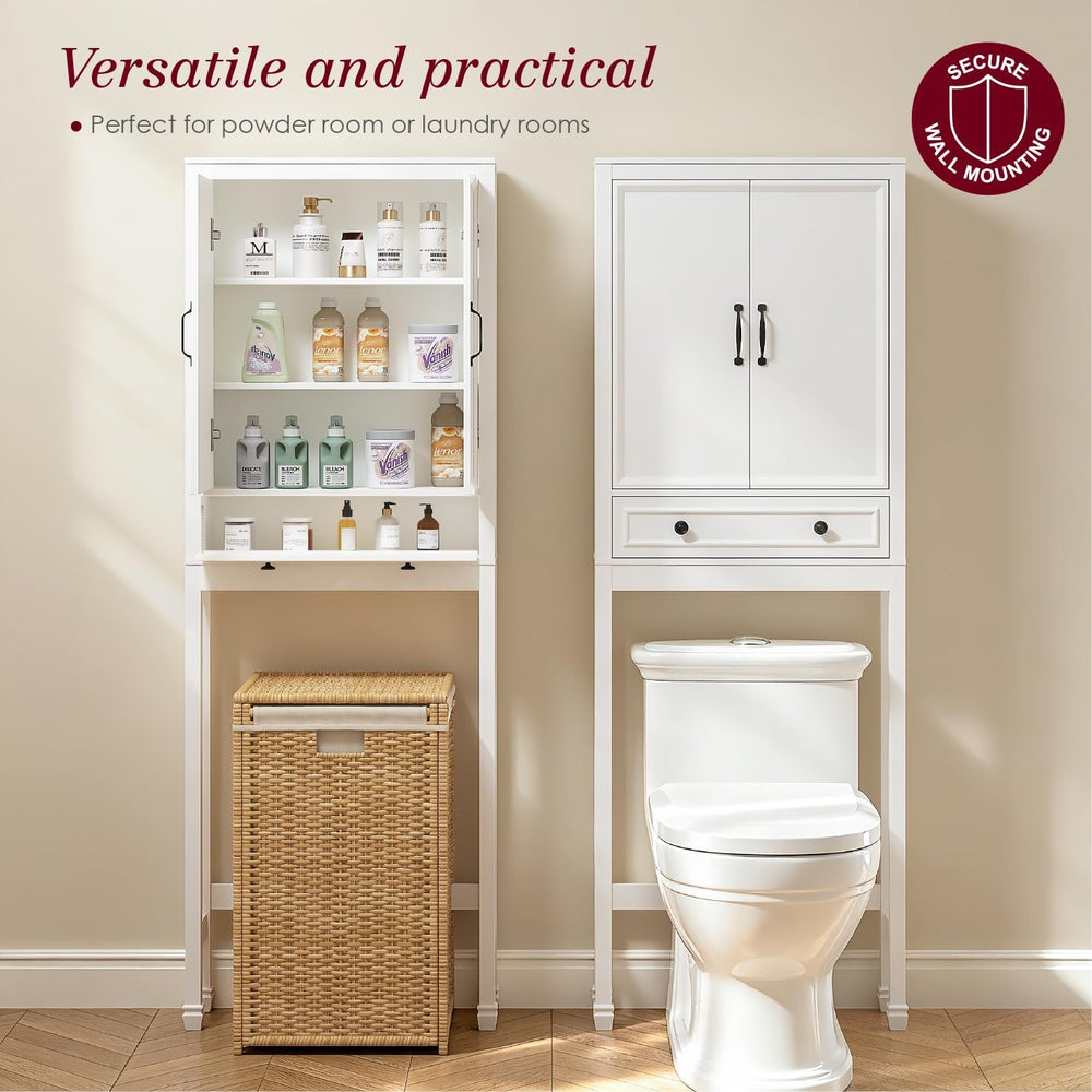 Spirich Over The Toilet Storage Cabinet with Doors and Tilt-Out Cube, White