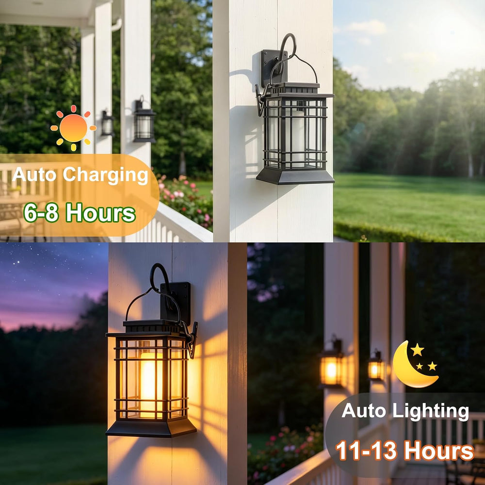 Brightever 4-Pack Solar Lanterns Outdoor Waterproof, Flickering Flame Solar L...