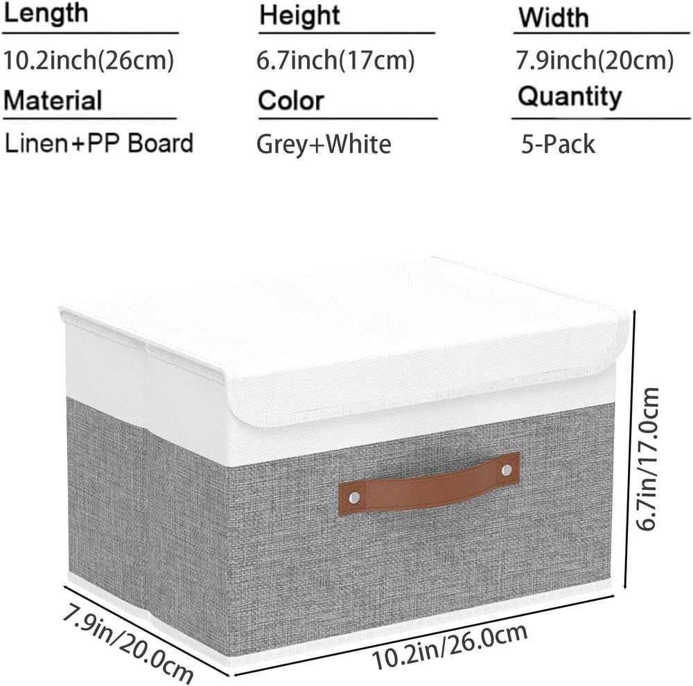 Yawinhe Collapsible Storage Boxes,White/Grey,10.2x7.9x6.7in,5-Pack